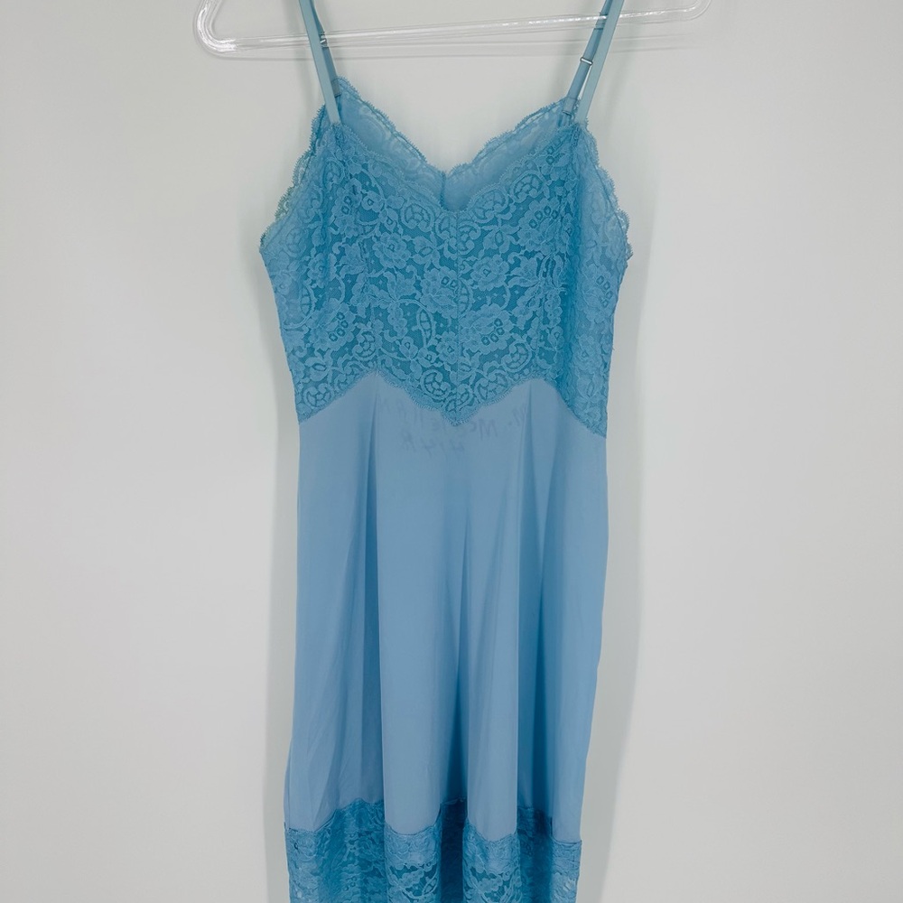 Vintage Full Slip Dress Blue Womens Size 34 Lace Nylon Boudoir Flirty Sexy - Picture 11 of 14